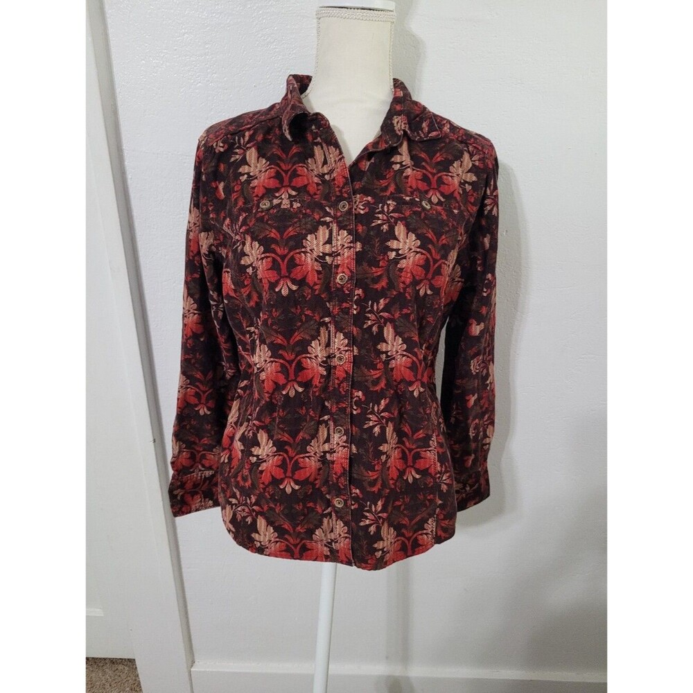 Eddie Bauer Floral corduroy Shirt Button Large Petite Granola Gorpcore Outdoors